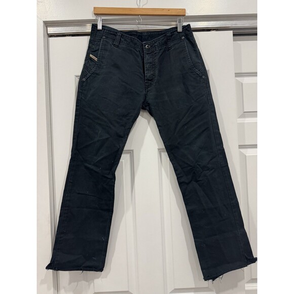Diesel Mens 32 Black Denim Straight Leg Fray Jeans Vintage Streetwear Y2K - Picture 1 of 14